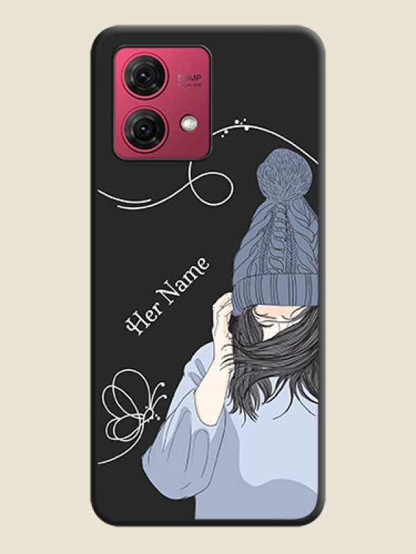 Custom Girl With Blue Winter Outfiit Custom Text Design On Space Black Personalized Soft Matte Phone Covers - Motorola Moto G84 5G - alternate view