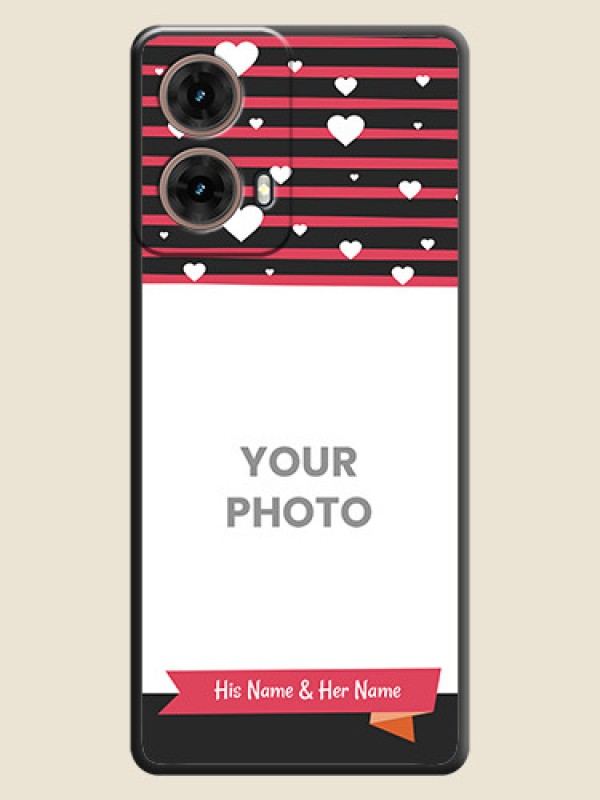 Custom White Color Love Symbols with Pink Lines Pattern On Space Black Custom Soft Matte Mobile Back Cover - Motorola Moto G85 5G - alternate view