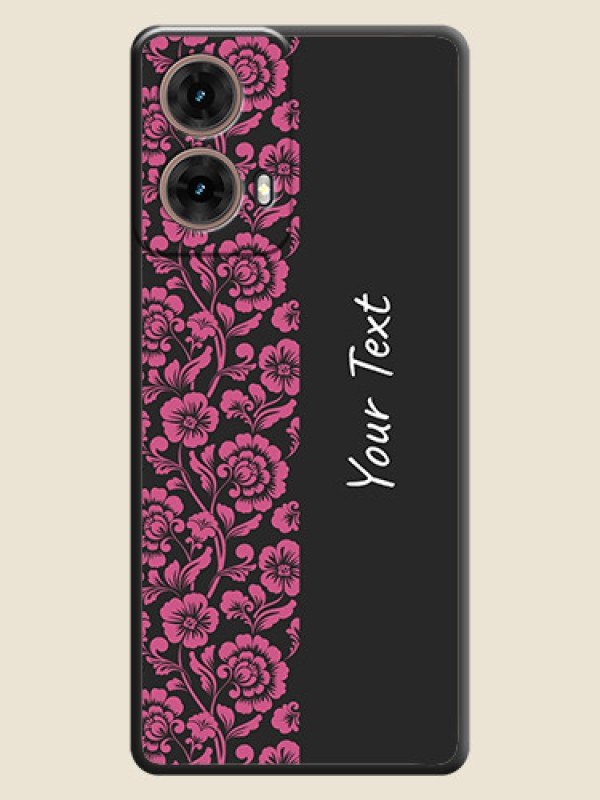 Custom Pink Floral Pattern Design With Custom Text On Space Black Custom Soft Matte Mobile Back Cover - Motorola Moto G85 5G - alternate view