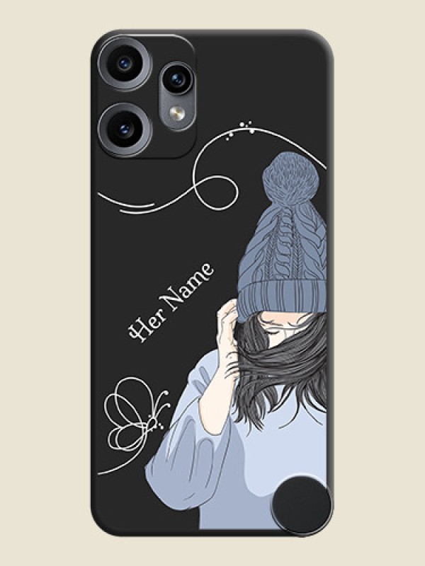 Custom Girl With Blue Winter Outfiit Custom Text Design On Space Black Custom Soft Matte Mobile Back Cover - Nothing CMF Phone 2 Pro 5G - alternate view
