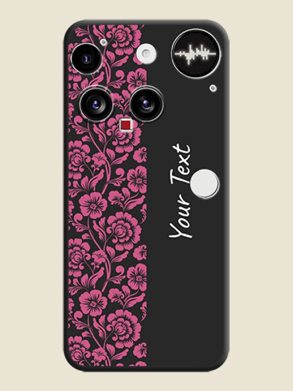 Custom Pink Floral Pattern Design With Custom Text On Space Black Custom Soft Matte Mobile Back Cover - Nothing Phone 3 5G - alternate view