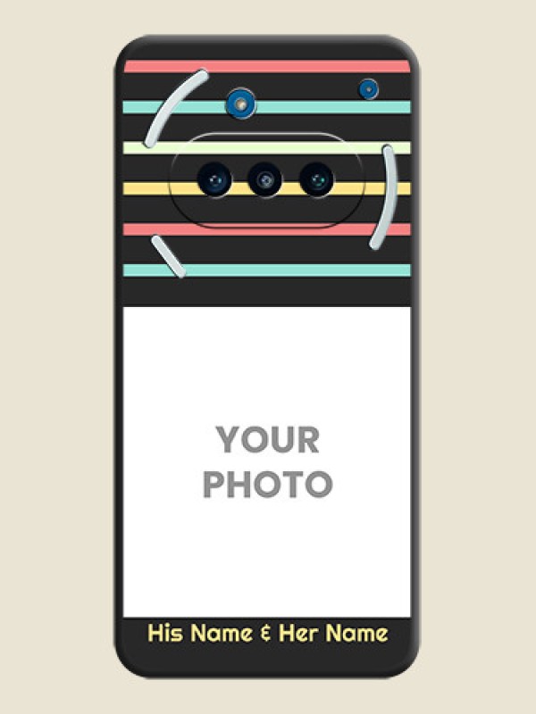 Custom Color Stripes with Photo and Text on Photo On Space Black Custom Soft Matte Mobile Back Cover - Nothing Phone 3a 5G - alternate view