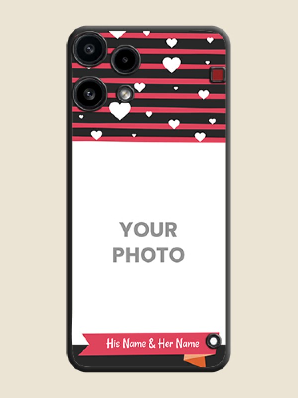 Custom White Color Love Symbols with Pink Lines Pattern On Space Black Custom Soft Matte Mobile Back Cover - Nothing Phone 3A Lite 5G - alternate view