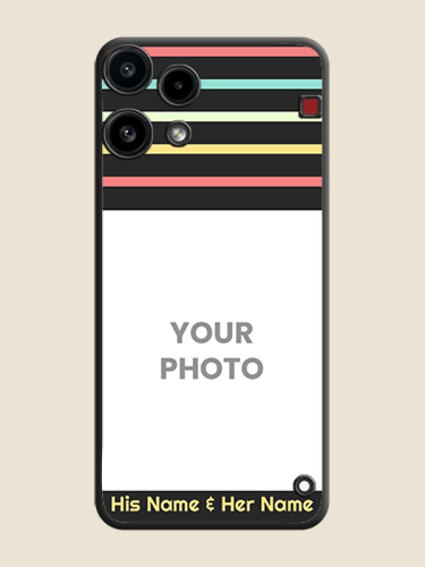 Custom Color Stripes with Photo and Text on Photo On Space Black Custom Soft Matte Mobile Back Cover - Nothing Phone 3A Lite 5G - alternate view