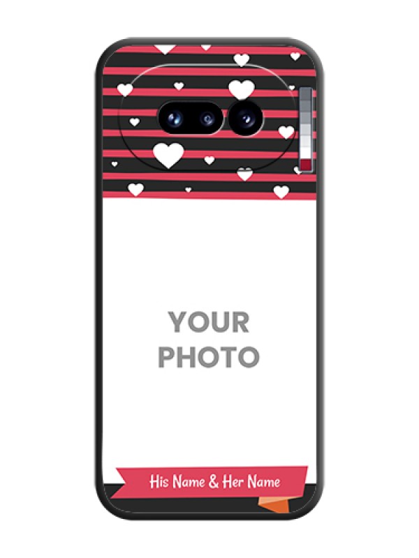 Custom White Color Love Symbols with Pink Lines Pattern On Space Black Custom Soft Matte Mobile Back Cover - Nothing Phone 4A 5G - alternate view