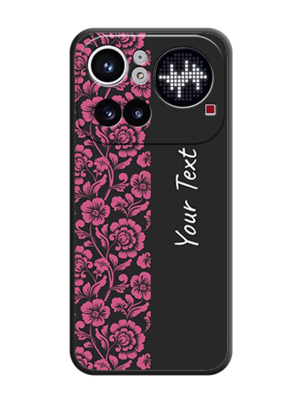 Custom Pink Floral Pattern Design With Custom Text On Space Black Custom Soft Matte Mobile Back Cover - Nothing Phone 4A Pro 5G - alternate view