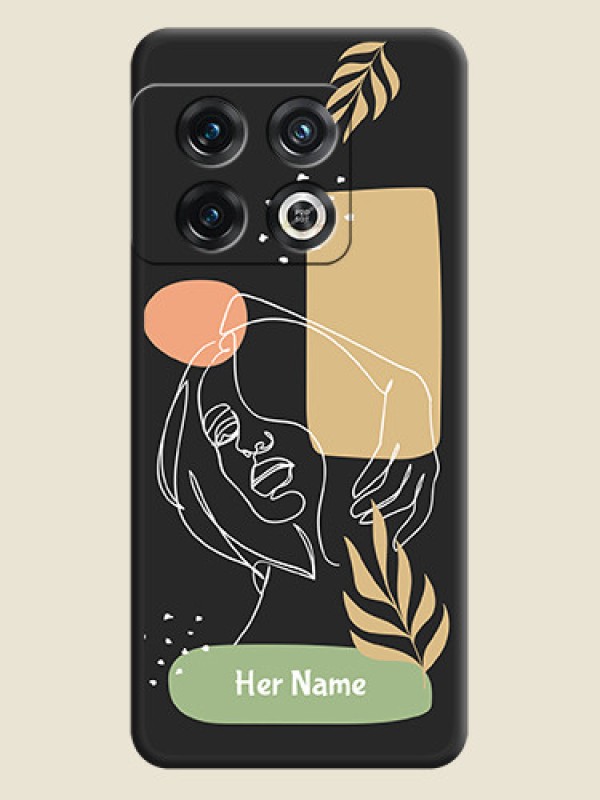 Custom Custom Text With Line Art Of Women & Leaves Design On Space Black Personalized Soft Matte Phone Covers -Oneplus 10 Pro 5G - alternate view