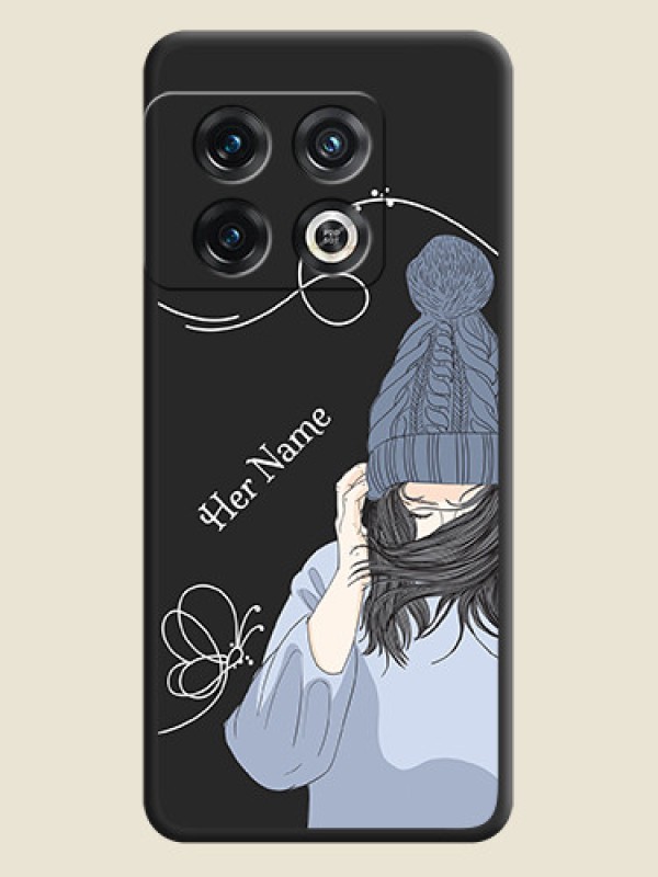 Custom Girl With Blue Winter Outfiit Custom Text Design On Space Black Personalized Soft Matte Phone Covers -Oneplus 10 Pro 5G - alternate view