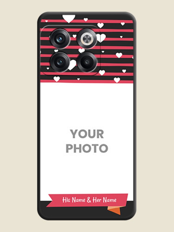 Custom White Color Love Symbols with Pink Lines Pattern on Space Black Custom Soft Matte Phone Cases - OnePlus 10T 5G - alternate view