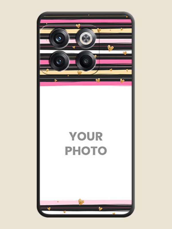 Custom Multicolor Lines and Golden Love Symbols Design on Photo on Space Black Soft Matte Mobile Cover - OnePlus 10T 5G - alternate view