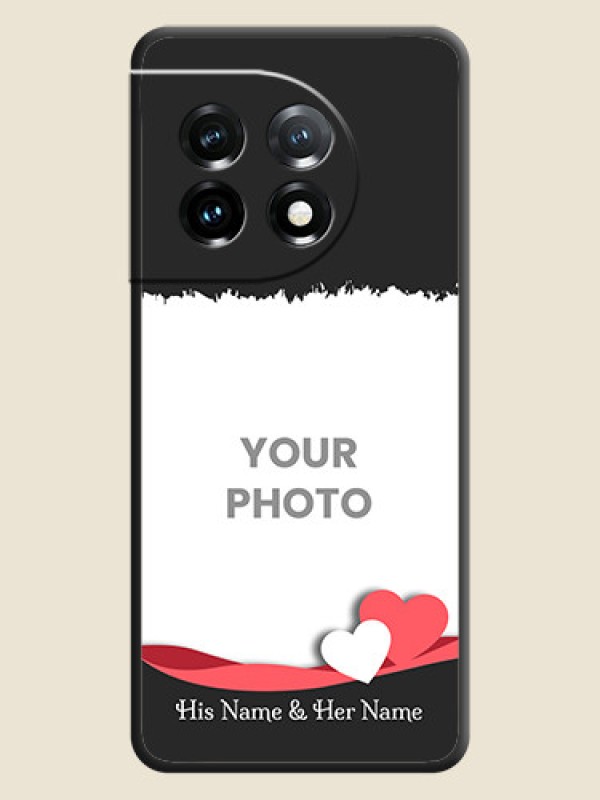 Custom Pin Color Love Shaped Ribbon Design with Text on Space Black Custom Soft Matte Phone Back Cover - OnePlus 11 5G - alternate view