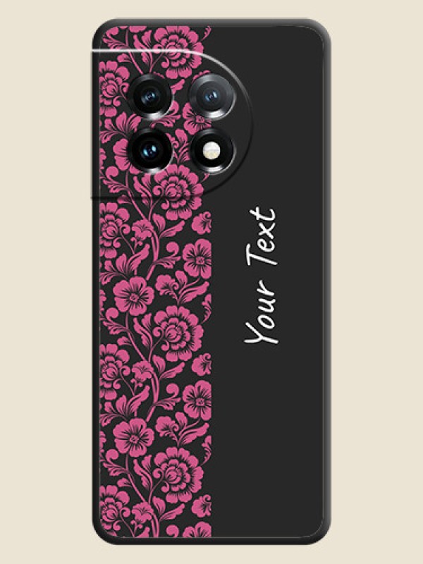 Custom Pink Floral Pattern Design With Custom Text On Space Black Personalized Soft Matte Phone Covers -Oneplus 11 5G - alternate view