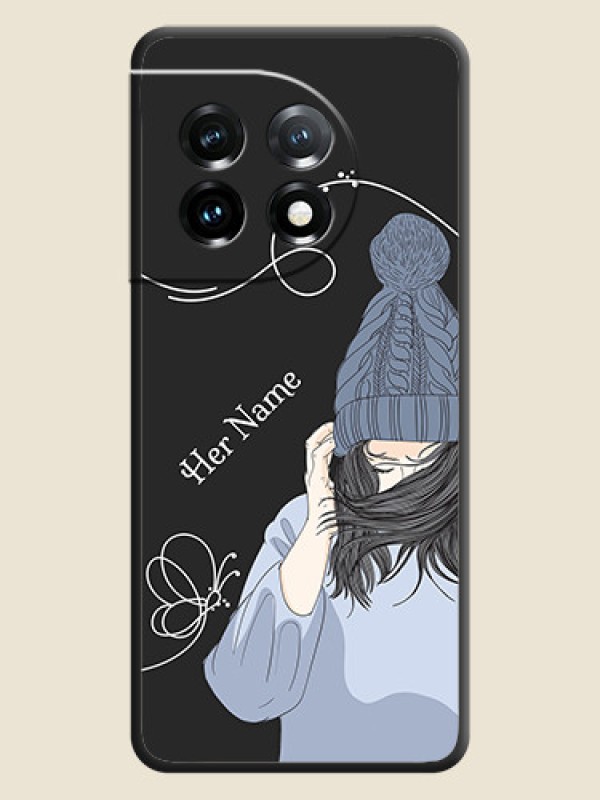 Custom Girl With Blue Winter Outfiit Custom Text Design On Space Black Personalized Soft Matte Phone Covers -Oneplus 11 5G - alternate view