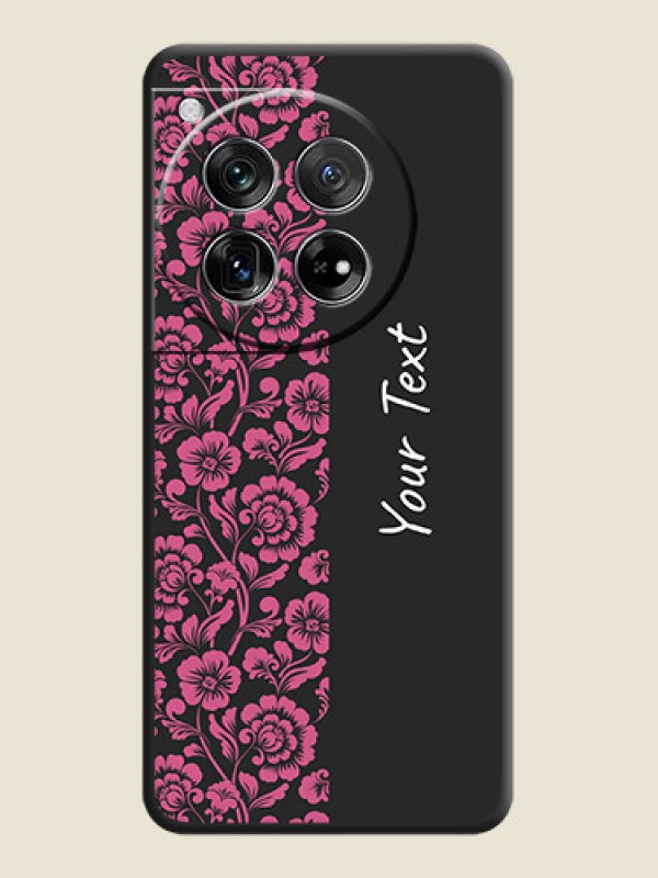 Custom Pink Floral Pattern Design With Custom Text On Space Black Custom Soft Matte Mobile Back Cover - OnePlus 12 5G - alternate view