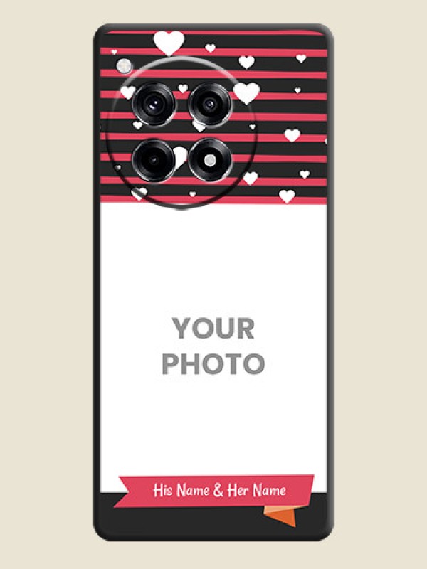 Custom White Color Love Symbols with Pink Lines Pattern on Space Black Custom Soft Matte Phone Cases - OnePlus 12R 5G - alternate view