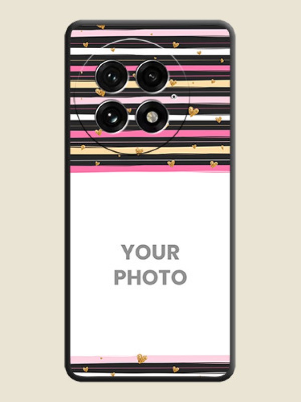 Custom Multicolor Lines and Golden Love Symbols Design on Photo On Space Black Custom Soft Matte Mobile Back Cover - OnePlus 13 5G - alternate view