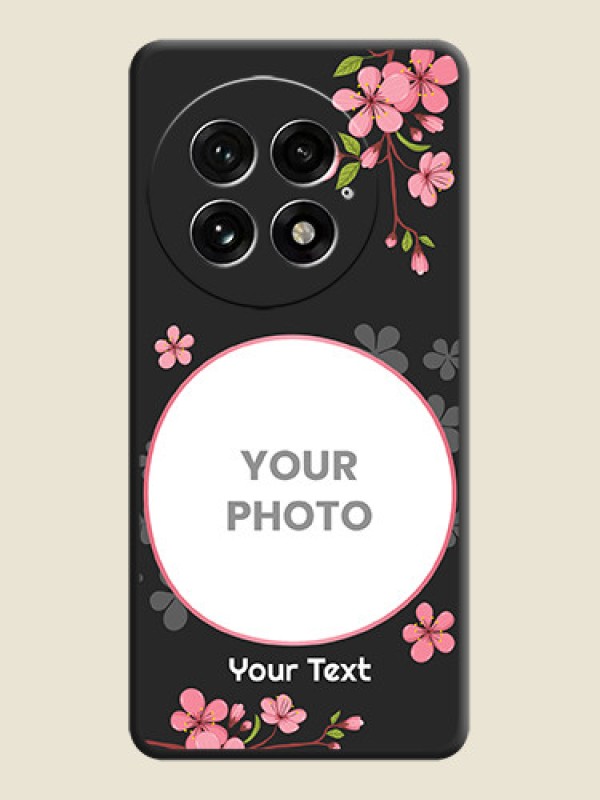 Custom Round Image with Pink Color Floral Design on Photo On Space Black Custom Soft Matte Mobile Back Cover - OnePlus 13 5G - alternate view