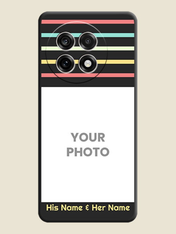 Custom Color Stripes with Photo and Text on Photo On Space Black Custom Soft Matte Mobile Back Cover - OnePlus 13R 5G - alternate view