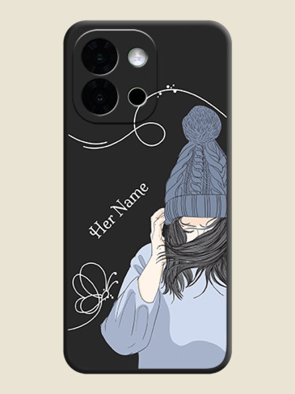 Custom Girl With Blue Winter Outfiit Custom Text Design On Space Black Custom Soft Matte Mobile Back Cover - OnePlus 13s 5G - alternate view