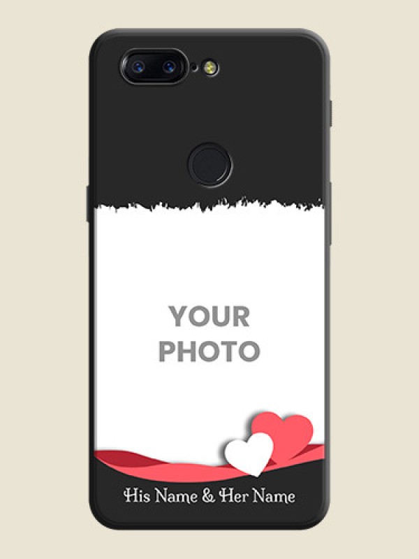 Custom Pink Color Love Shaped Ribbon Design with Text on Space Black Custom Soft Matte Phone Back Cover - OnePlus 5T - alternate view