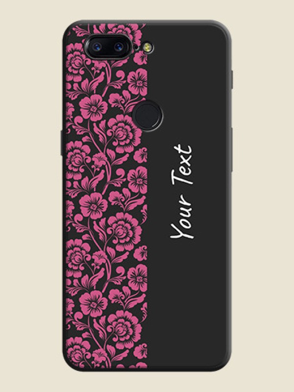 Custom Pink Floral Pattern Design With Custom Text On Space Black Personalized Soft Matte Phone Covers -Oneplus 5T - alternate view