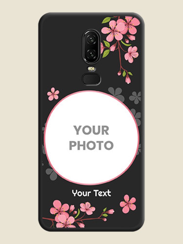 Custom Round Image with Pink Color Floral Design - Photo on Space Black Soft Matte Back Cover - OnePlus 6 - alternate view