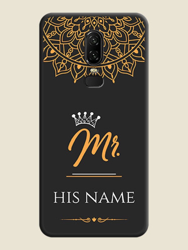 Custom Mr Name with Floral Design  on Personalised Space Black Soft Matte Cases - OnePlus 6 - alternate view