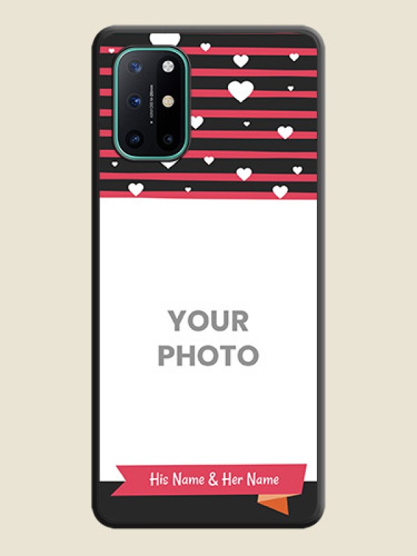 Custom White Color Love Symbols with Pink Lines Pattern on Space Black Custom Soft Matte Phone Cases - OnePlus 8T - alternate view