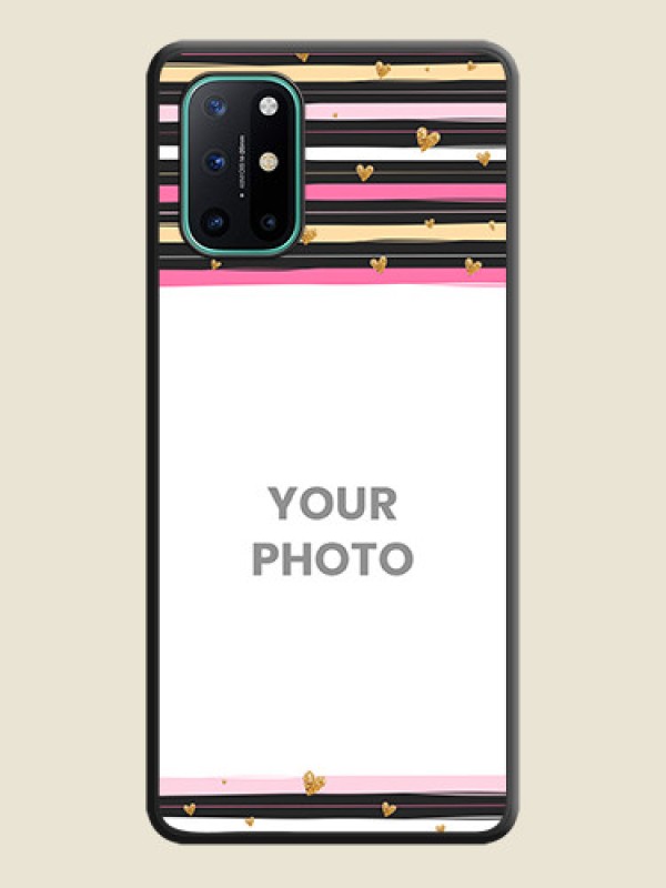 Custom Multicolor Lines and Golden Love Symbols Design on Photo on Space Black Soft Matte Mobile Cover - OnePlus 8T - alternate view