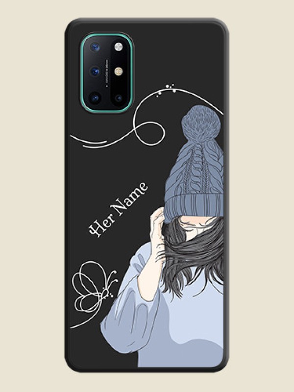 Custom Girl With Blue Winter Outfiit Custom Text Design On Space Black Personalized Soft Matte Phone Covers -Oneplus 8T - alternate view