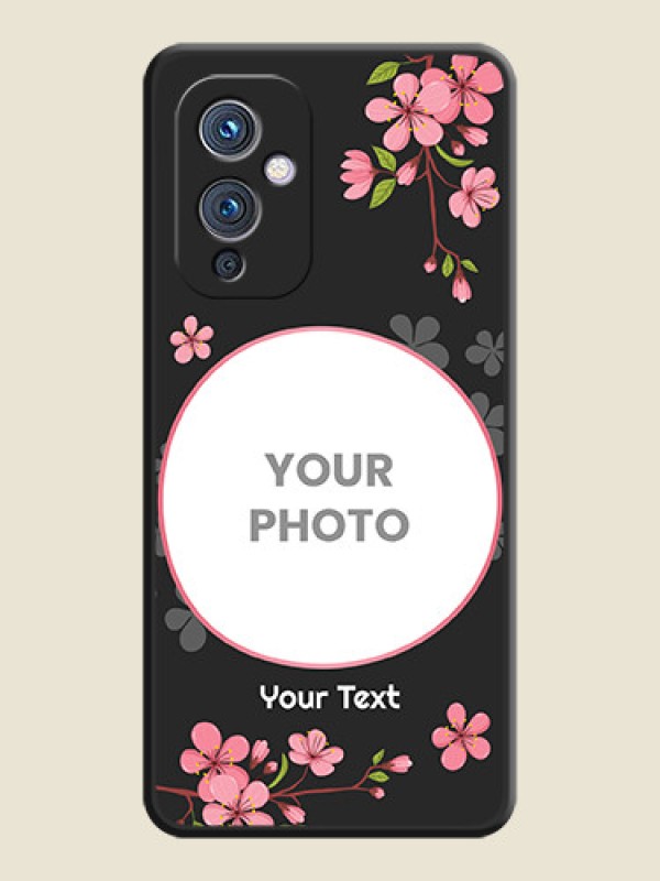 Custom Round Image with Pink Color Floral Design on Photo on Space Black Soft Matte Back Cover - Oneplus 9 5G - alternate view