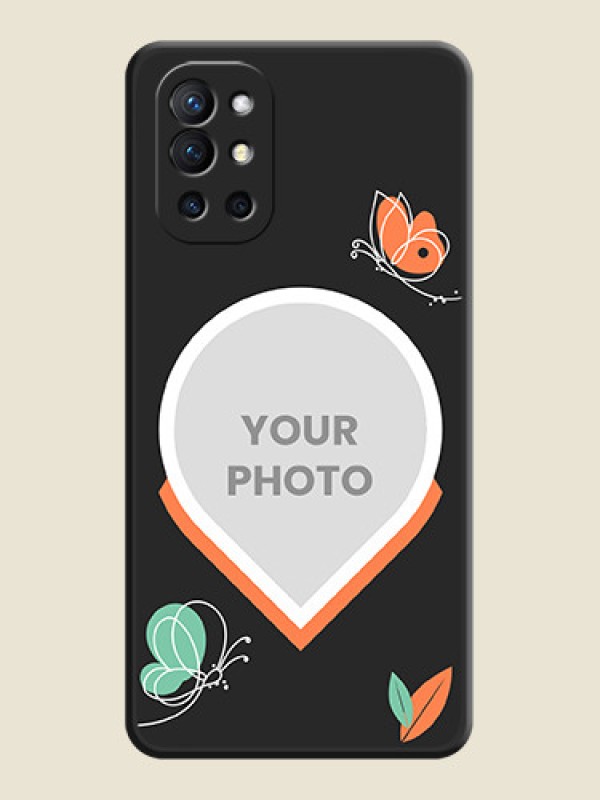 Custom Upload Pic With Simple Butterly Design On Space Black Personalized Soft Matte Phone Covers -Oneplus 9R 5G - alternate view