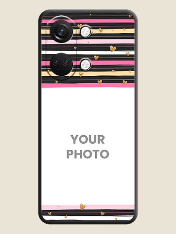 Custom Multicolor Lines and Golden Love Symbols Design - Photo on Space Black Soft Matte Mobile Cover - OnePlus Nord 3 5G - alternate view