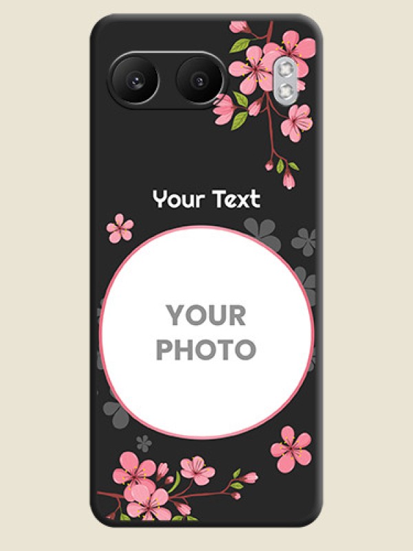Custom Round Image with Pink Color Floral Design on Photo On Space Black Custom Soft Matte Mobile Back Cover - Nord 4 5G - alternate view