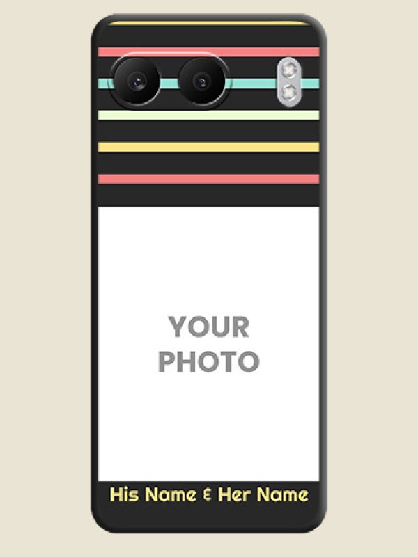 Custom Color Stripes with Photo and Text on Photo On Space Black Custom Soft Matte Mobile Back Cover - Nord 4 5G - alternate view