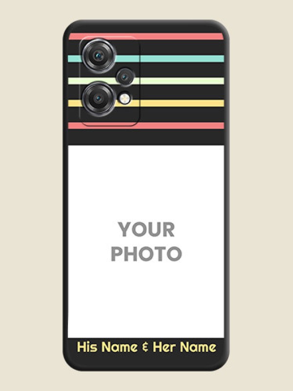 Custom Color Stripes with Photo and Text on Photo on Space Black Soft Matte Mobile Case - OnePlus Nord CE 2 Lite 5G - alternate view