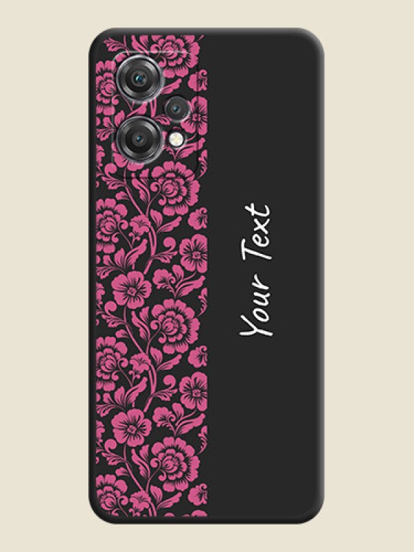 Custom Pink Floral Pattern Design With Custom Text On Space Black Personalized Soft Matte Phone Covers -Oneplus Nord Ce 2 Lite 5G - alternate view