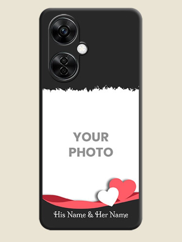 Custom Pin Color Love Shaped Ribbon Design with Text on Space Black Custom Soft Matte Phone Back Cover - Nord CE 3 Lite 5G - alternate view