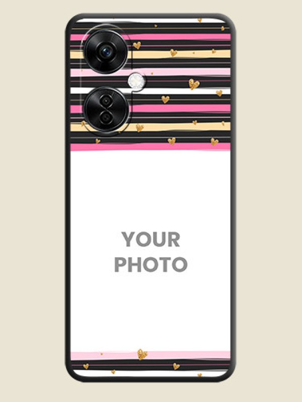 Custom Multicolor Lines and Golden Love Symbols Design on Photo on Space Black Soft Matte Mobile Cover - Nord CE 3 Lite 5G - alternate view