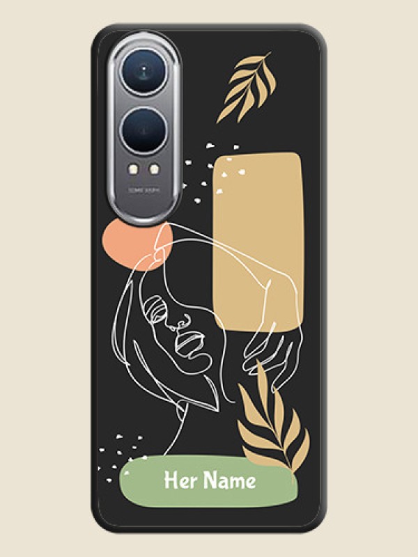 Custom Custom Text With Line Art Of Women & Leaves Design On Space Black Custom Soft Matte Mobile Back Cover - OnePlus Nord CE 4 Lite 5G - alternate view