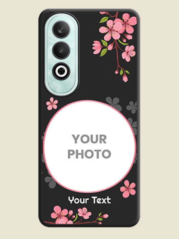 Custom Round Image with Pink Color Floral Design - Photo on Space Black Soft Matte Back Cover - OnePlus Nord CE 4 - alternate view