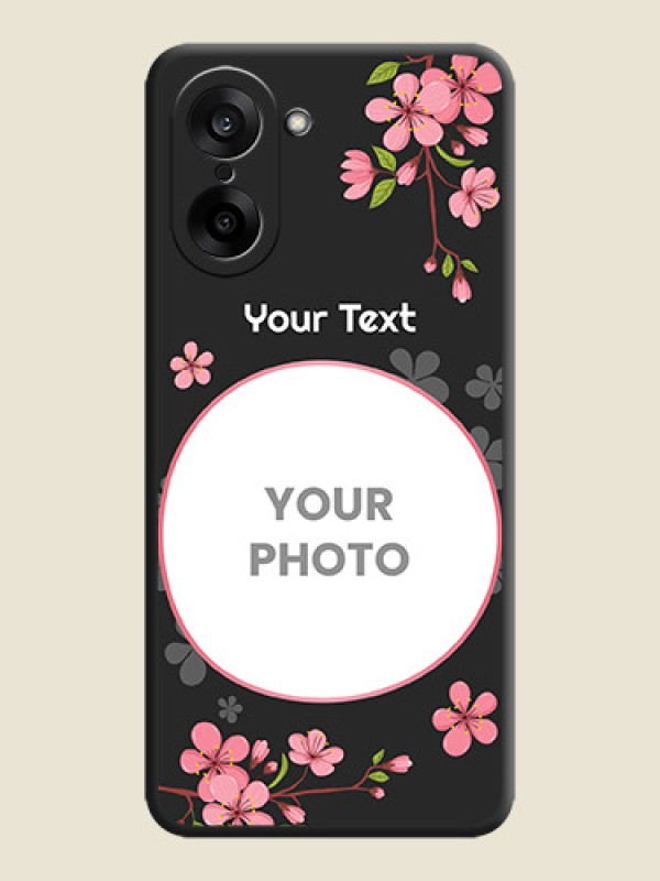 Custom Round Image with Pink Color Floral Design on Photo On Space Black Custom Soft Matte Mobile Back Cover - OnePlus Nord CE 5 5G - alternate view