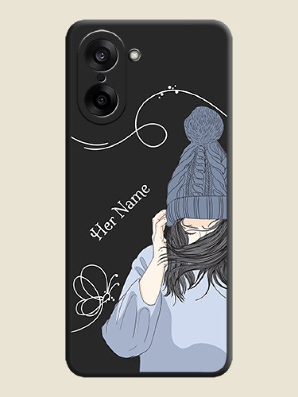 Custom Girl With Blue Winter Outfiit Custom Text Design On Space Black Custom Soft Matte Mobile Back Cover - OnePlus Nord CE 5 5G - alternate view