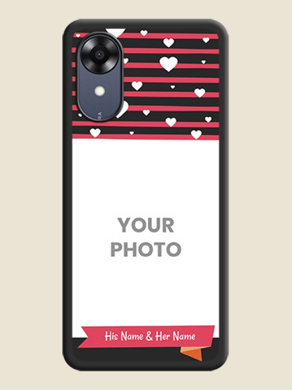Custom White Color Love Symbols with Pink Lines Pattern on Space Black Custom Soft Matte Phone Cases - Oppo A17k - alternate view