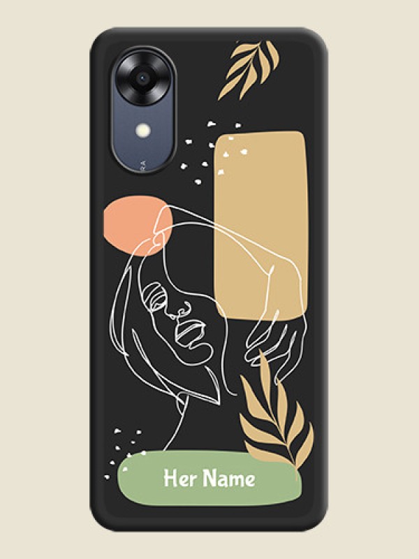 Custom Custom Text With Line Art Of Women & Leaves Design On Space Black Personalized Soft Matte Phone Covers -Oppo A17K - alternate view