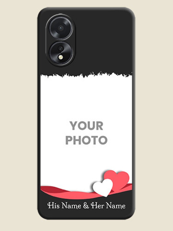 Custom Pink Color Love Shaped Ribbon Design with Text on Space Black Custom Soft Matte Phone Back Cover - Oppo A18 - alternate view