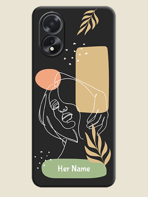 Custom Custom Text With Line Art Of Women & Leaves Design On Space Black Personalized Soft Matte Phone Covers - Oppo A18 - alternate view