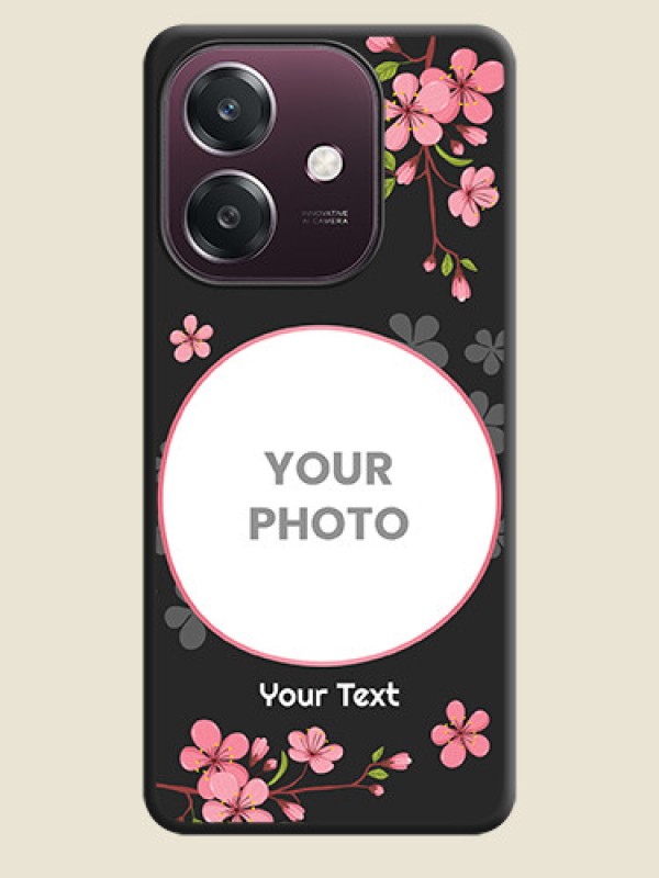 Custom Round Image with Pink Color Floral Design on Photo On Space Black Custom Soft Matte Mobile Back Cover - Oppo A3 5G - alternate view