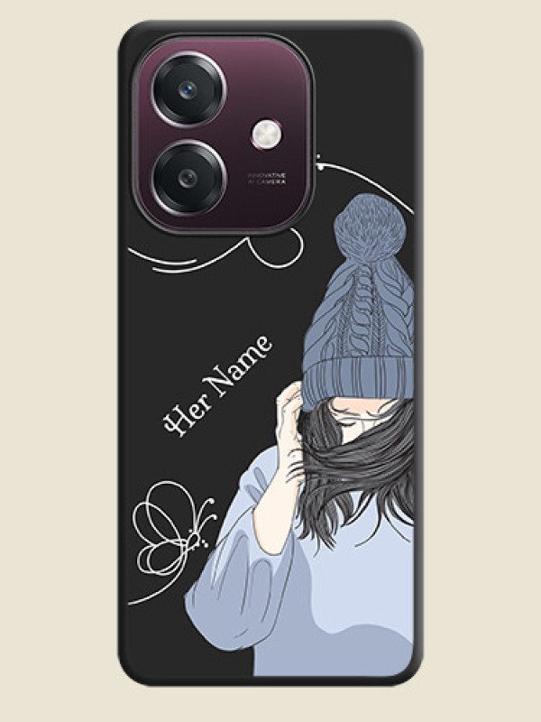 Custom Girl With Blue Winter Outfiit Custom Text Design On Space Black Custom Soft Matte Mobile Back Cover - Oppo A3 5G - alternate view