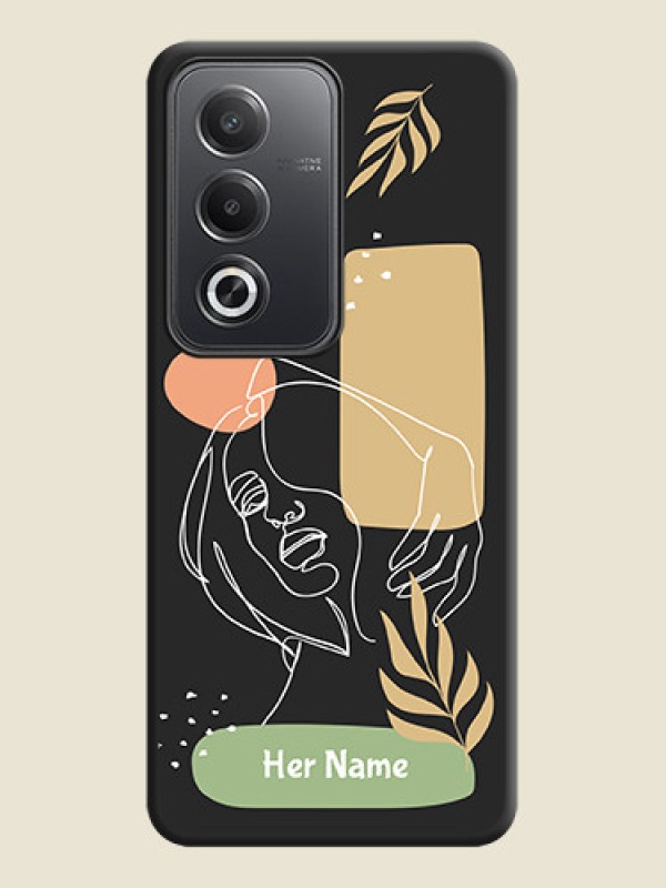 Custom Custom Text With Line Art Of Women & Leaves Design On Space Black Custom Soft Matte Mobile Back Cover - Oppo A3 Pro 5G - alternate view